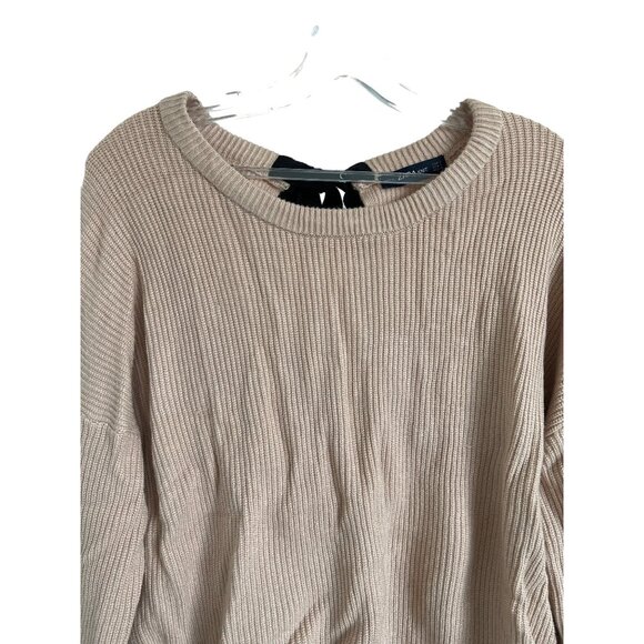 Zara Knit Pale Pink Sweater Ribbed Texture Bow Back Detail - Picture 6 of 8